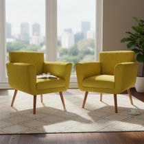 Kit 2 Poltronas Decorativa Sabrina Couro Amarelo Pés Madeira Mz Decor Kit 2 Poltronas Decorativa Sabrina Couro Amarelo Pés Madeira Mz Decor