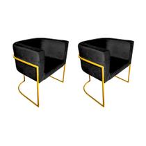 Kit 2 Poltronas Decorativa Sala de Estar Base de Ferro Dourada Veludo Preto Kit 2 Poltronas Decorativa Sala de Estar Base de Ferro Dourada Veludo Preto