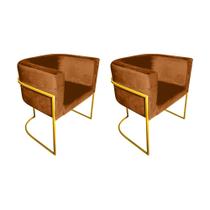 Kit 2 Poltronas Decorativa Sala de Estar Base de Ferro Dourada Veludo Terracota Kit 2 Poltronas Decorativa Sala de Estar Base de Ferro Dourada Veludo Terracota