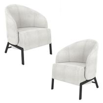 Kit 2 Poltronas Decorativa Sala de Estar Kenya Pés em Ferro Bouclê Preto/Cinza G33 - Gran Belo