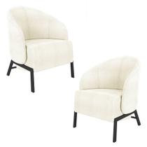 Kit 2 Poltronas Decorativa Sala de Estar Kenya Pés em Ferro Bouclê Preto/Off White G33 - Gran Belo