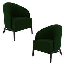 Kit 2 Poltronas Decorativa Sala de Estar Kenya Pés em Ferro Veludo Preto/Verde G33 - Gran Belo