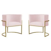 Kit 2 Poltronas Decorativa Sala de Estar Luana Base Gold Suede Rosa Claro - Montanaris Decor