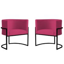 Kit 2 Poltronas Decorativa Sala de Estar Luana Base Preta Veludo Pink - Montanaris Decor