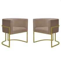 Kit 2 Poltronas Decorativa Sala de Estar Luna Base Dourada
