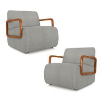 Kit 2 Poltronas Decorativa Sala de Estar Odessa Braços em Madeira Bouclê Cinza G33 - Gran Belo