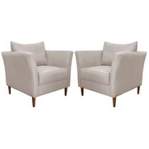 Kit 2 Poltronas Decorativa Sala de Estar Pés Palito Lubbock Couro Off White G58 - Gran Belo