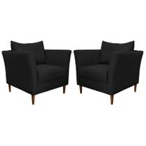 Kit 2 Poltronas Decorativa Sala de Estar Pés Palito Lubbock Couro Preto G58 - Gran Belo