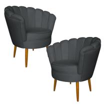 Kit 2 Poltronas Decorativa Sala de Estar Pétala Veludo Grafite - Montanaris Decor