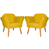 Kit 2 Poltronas Decorativa Sala E Recepção Marcela Suede Amarelo - LM DECOR
