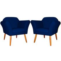 Kit 2 Poltronas Decorativa Sala E Recepção Marcela Suede Azul Marinho - LM DECOR
