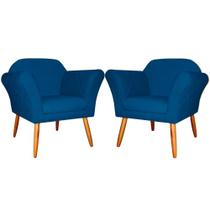 Kit 2 Poltronas Decorativa Sala E Recepção Marcela Suede Azul Royal - LM DECOR