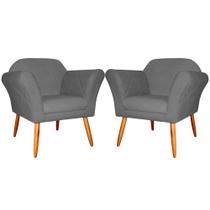 Kit 2 Poltronas Decorativa Sala E Recepção Marcela Suede Cinza - LM DECOR