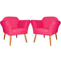 Kit 2 Poltronas Decorativa Sala E Recepção Marcela Suede Rosa Pink - LM DECOR