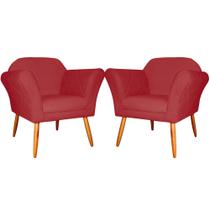 Kit 2 Poltronas Decorativa Sala E Recepção Marcela Suede Vermelho Bordô - LM DECOR