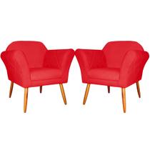 Kit 2 Poltronas Decorativa Sala E Recepção Marcela Suede Vermelho - LM DECOR