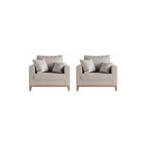 kIt 2 Poltronas Decorativa Sala Estar Beni Pés Madeira Linho Bege - Montanaris Decor