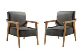 Kit 2 Poltronas Decorativa Sala Estar Linho Preto Lia