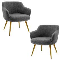 Kit 2 Poltronas Decorativa Sala Estar Pés Palito New Bronze Jade C06 Linho Chumbo D-469 - Lyam Decor Kit 2 Poltronas Decorativa Sala Estar Pés Palito New Bronze Jade C06 Linho Chumbo D-469 - Lyam Decor
