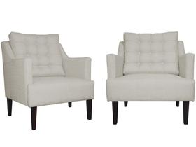 Kit 2 Poltronas Decorativa Stefanie Couro Bege Pés Madeira Ms Decor