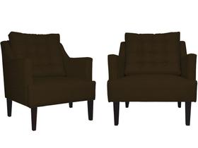 Kit 2 Poltronas Decorativa Stefanie Couro Marrom Pés Madeira Ms Decor