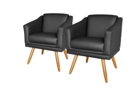 Kit 2 Poltronas Decorativa Valentina Sala Recepção Escritório Revestimento Sintético Preto Kit 2 Poltronas Decorativa Valentina Sala Recepção Escritório Revestimento Sintético Preto