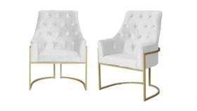 Kit 2 Poltronas Decorativa Vick Couro Branco Base Dourada Ms Decor Kit 2 Poltronas Decorativa Vick Couro Branco Base Dourada Ms Decor
