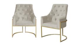 Kit 2 Poltronas Decorativa Vick Suede Bege Base Dourada Ms Decor