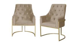 Kit 2 Poltronas Decorativa Vick Suede Capuccino Base Dourada Ms Decor