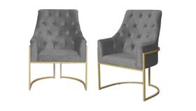 Kit 2 Poltronas Decorativa Vick Suede Cinza Base Dourada Ms Decor Kit 2 Poltronas Decorativa Vick Suede Cinza Base Dourada Ms Decor