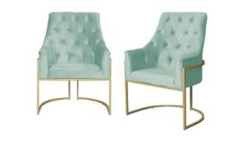 Kit 2 Poltronas Decorativa Vick Veludo Acqua Base Dourada Ms Decor