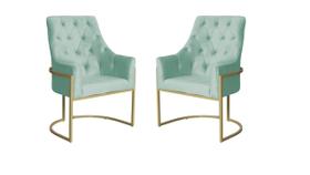 Kit 2 Poltronas Decorativa Vick Veludo Acqua Base Dourada Mz Decor