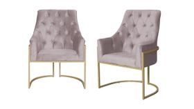 Kit 2 Poltronas Decorativa Vick Veludo Rosê Base Dourada Ms Decor