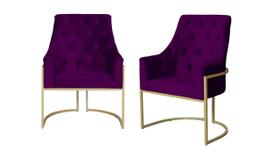 Kit 2 Poltronas Decorativa Vick Veludo Roxo Base Dourada Ms Decor