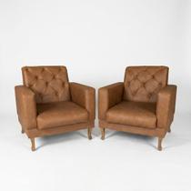 Kit 2 Poltronas Decorativa Vintage Capitonê Valência Pés De Madeira