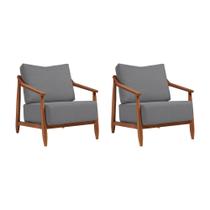 Kit 2 Poltronas Decorativa Vita Estofada Linho Cinza Chumbo - Mel Kit 2 Poltronas Decorativa Vita Estofada Linho Cinza Chumbo - Mel