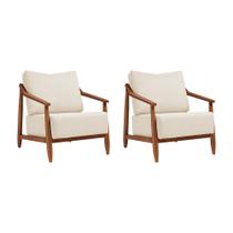 Kit 2 Poltronas Decorativa Vita Estofada Linho Off White - Mel Kit 2 Poltronas Decorativa Vita Estofada Linho Off White - Mel