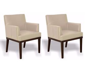 Kit 2 Poltronas Decorativa Vitória Couro Bege Pés Madeira Ms Decor Kit 2 Poltronas Decorativa Vitória Couro Bege Pés Madeira Ms Decor