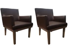 Kit 2 Poltronas Decorativa Vitória Couro Marrom Pés Madeira Ms Decor