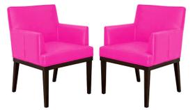 Kit 2 Poltronas Decorativa Vitória Couro Rosa Pink Pés Madeira Mz Decor