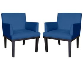 Kit 2 Poltronas Decorativa Vitória Suede Azul Marinho Pés Madeira Mz Decor