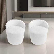 Kit 2 Poltronas Decorativa Yara Orgânica Couro Branco