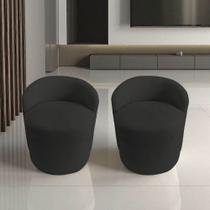Kit 2 Poltronas Decorativa Yara Orgânica Suede Preto
