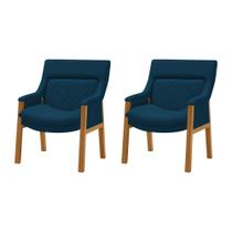 Kit 2 Poltronas Decorativa Zara Prime Veludo Azul Marinho Base em Madeira Maciça