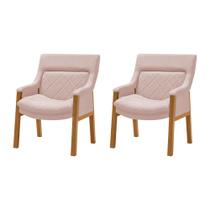 Kit 2 Poltronas Decorativa Zara Prime Veludo Rose Base em Madeira Maciça