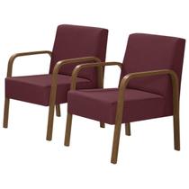 Kit 2 Poltronas Decorativas 1 Lugar Jade Braço Madeira D Salla Suede