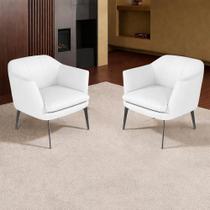 Kit 2 Poltronas Decorativas 76cm Rosalie Pés em Ferro Couro Branco G34 - Gran Belo Kit 2 Poltronas Decorativas 76cm Rosalie Pés em Ferro Couro Branco G34 - Gran Belo