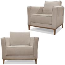 Kit 2 Poltronas Decorativas Balli Pes Madeira Linho Areia Ezz