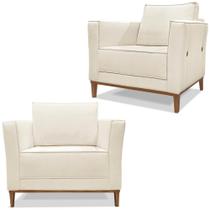 Kit 2 Poltronas Decorativas Balli Pes Madeira Linho Natural Ezz Natural