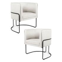 Kit 2 Poltronas Decorativas Base Aço Betina Linho Bege Claro - Domi Kit 2 Poltronas Decorativas Base Aço Betina Linho Bege Claro - Domi